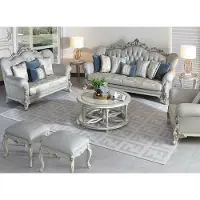 AEA Graue Sofagarnitur Designer 3-Sitzer Couchtisch 2x Hocker Edle Möbel