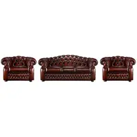 AEA Dunkelbraune Chesterfield Couchgarnitur 3-Sitzer 2x Sessel -3tlg