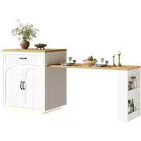 StarTech.com Îlot de cuisine - Armoire de cuisine et de bar - Barre de LED - Table extensible - 2 tiroirs - 4 portes - Blanc