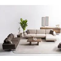 AEA Moderner brauner Wohnzimmer Set aus Textil mit L-förmigem Ecksofa