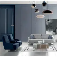 AEA Sofagarnitur 3+1+1 Sitzer Hellgrau Blau Stoff ChromfĂŒĂe Modern Elegantes Design