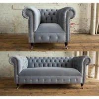 Xl Moebel Gmbh 3+2+1 Sofagarnitur Chesterfield Polster Sofa Sofas Couchen Couch Leder Grau