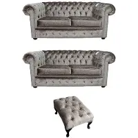 AEA Chesterfield Sofagarnitur Set Polster Sitz Sofa Couch Garnitur 2+2 + Hocker