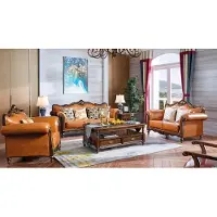 AEA Canapé américain en cuir Canapé rembourré 321 places Bois Empire Orange