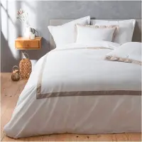 Douceur D`Interieur Parure de lit 3 Pièces en coton et lin "Lauraline - Blanc - 240 x 220 cm
