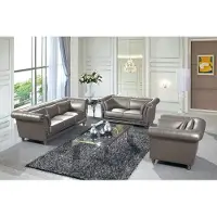 AEA Design Chesterfield Sofagarnitur 3+2+1 Couch Leder Silver Couch Polster