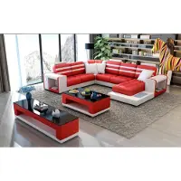 AEA Ecksofa Polster Ecksofa U-Form Couchtisch Sideboard Ledersofa Wohnlandschaft