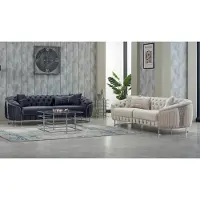 AEA Komplette Couchgarnitur Polstersofa Dreisitzer Sessel Beige Grau Stoff