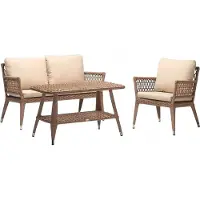 AEA Sofagarnitur Sofa 2 Sitzer Luxuriöse Rattan Moderner Sessel Couchtisch Braun