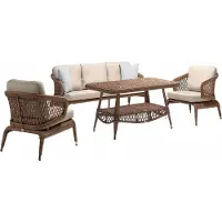 AEA Moderne Gartenmöbel Luxus Sofagarnitur ofa 3 Sitzer 2x Sessel Couchtisch Braun
