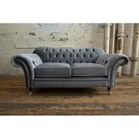 AEA 2 Sitzer Couch Polster Sofa Textil Stoff Chesterfield Couchen Garnitur Grau -