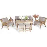 AEA Garten Möbel Sofagarnitur 3+1+1 Sitzer Terrasse Stilvolle Esstisch Holzhocker