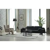 AEA Komplette Couchgarnitur Polstersofa Dreisitzer Stoff Schwarz Sessel