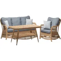 AEA Robuste Garten Rattan Garnitur Couchtisch Gartenmöbel Grau Sessel Sofa 3 Sitzer