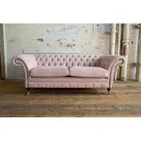 AEA XXL Sofa 3 Sitzer Couch Chesterfield Polster Sitz Garnitur Leder Pink