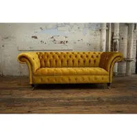 AEA XXL Sofa 3 Sitzer Couch Chesterfield Polster Sitz Garnitur Leder Gelb