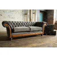 AEA XXL Sofa 3 Sitzer Couch Chesterfield Polster Sitz Garnitur Leder Grau