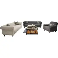 AEA Dreiteiliges Wohnzimmer-Set 2x 3-Sitzer + Sessel in Grau.