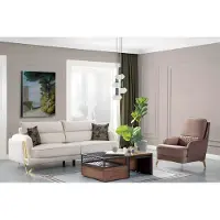 AEA Sofagarnitur 3+1 Sitzer Creme Braun Stoff Goldfüße Elegant Modern Wohnzimmer
