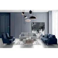 AEA Sofagarnitur 3+3+1+1 Sitzer Blau Weiß Stoffbezug Chromfüße Modern Luxus Design