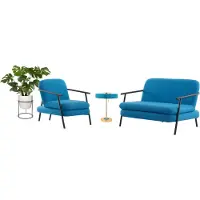 AEA Stilvolles Blaues Sofa Set Designer Polstercouch 2x Textilsessel
