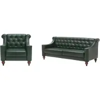 AEA Klassisches Chesterfield Sofa-Set in Grün mit 2-Sitzer und 2x Sessel
