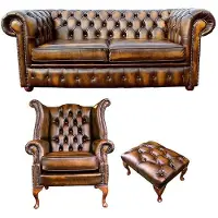 AEA Design Chesterfiel Couch Sofa Garnitur Sofa Set Leder Ohrensessel