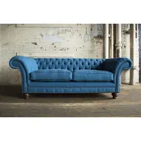 AEA XXL Sofa 3 Sitzer Couch Chesterfield Polster Sitz Garnitur Leder Blau