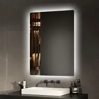 Emke Miroir de salle de bain éclairé, dimensions 80x60 cm, avec écran tactile, fonction anti-buée et réglage de la luminosité