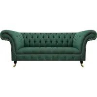 AEA Canapé Chesterfield trois places, revêtement en similicuir vert, idéal pour un salon de luxe