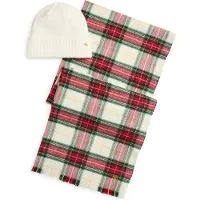 Ralph Lauren pour femme. 454P23529002 Ensemble écharpe et bonnet en tricot rouge (OSFA), Beige, Laine, Classique