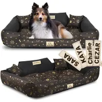 AIO Factory Panier pour chien KINGDOG 115x95 cm personnalisé imperméable en forme d'os dorés