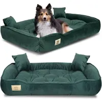 AIO Factory Panier pour chien, parc à jeux, 100 x 75 cm, velours vert foncé