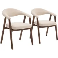Happy Garden Lot de 2 chaises en bois foncé et tissu boucle beige BARBARA