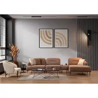 AEA Braun-Beige Wohnzimmer Sitzgarnitur Ecksofa Wohnlandschaft Sessel 2tlg
