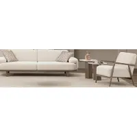 AEA Weißes Wohnzimmer-Set – 3-Sitzer-Sofa, Polstersessel und Runde Beistelltische