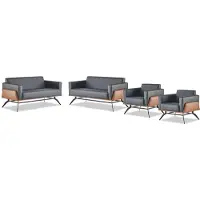 AEA Komplett-Set Schwarz Braun Lehnsessel Leder 2-Sitzer Sessel Sofa-Set