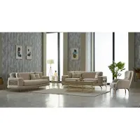 AEA Sofagarnitur Dreisitzer Sofa Stoffsofa Polstersofa Beige Sessel 3tlg