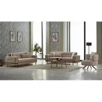 AEA Sofagarnitur Dreisitzer Sofa Stoffsofa Polstersofa Beige Sessel 3tlg