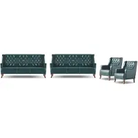 AEA Sofagarnitur Chesterfield Klassisch Sofa-Set 3-Sitzer Sessel Grün Leder