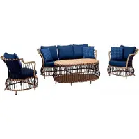 AEA Gartenmöbel Sofa 3 Sitzer Couchtisch Blau Sessel Dreisitzer Rattan Luxus Modern