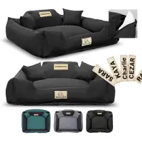 AIO Factory Panier pour chien, parc à jeux, KINGDOG MM43, 75 x 65 cm, personnalisable, déhoussable, antidérapant, noir
