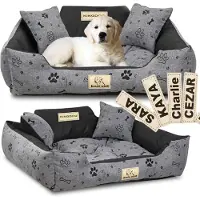 AIO Factory Panier pour chien KINGDOG 75x65 cm personnalisé imperméable motif os noir