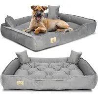 AIO Factory Panier pour chien, parc à jeux, 130 x 105 cm, velours gris