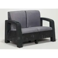 AEA Grauer Garten-Zweisitzer-Sofa Kunststoff Couch Moderne Gartenmöbel