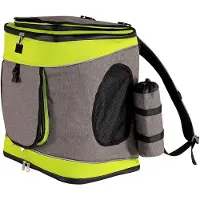 Lionto Sac à dos pour animaux domestiques, sac à dos respirant pour chiens avec mousqueton, protection contre la pluie & tapis de sol amovible, gris/vert