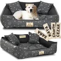 AIO Factory Panier pour chien KINGDOG 115x95 cm personnalisé imperméable en forme d'os argentés