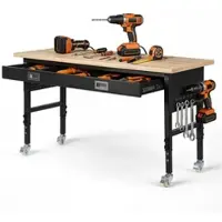 Vevor Établi Atelier sur Roulettes 152,4x61 cm Établi Garage Réglable en Hauteur 76-101 cm Table Travail Charge 680 kg pour Bricolage Bureau