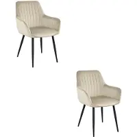 Leobert Chaise - - Solden - Velours Beige/Pieds Noirs - Lot De 2
