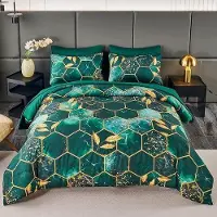 Markenlos , ensemble de literie 3D avec motif marbre, 135 x 200 cm, vert et or, motif géométrique